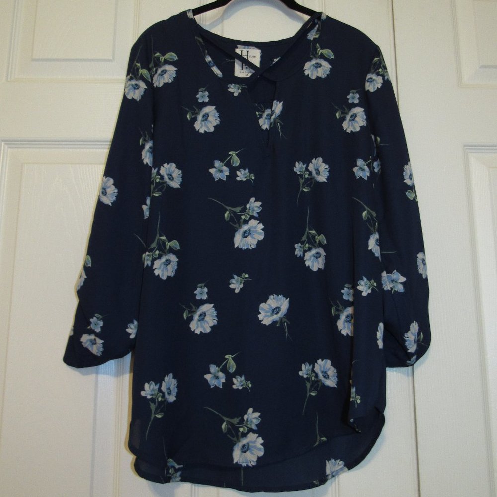 Haute Project LA M Criss Cross V-Neck Poly Floral Blouse NWOT